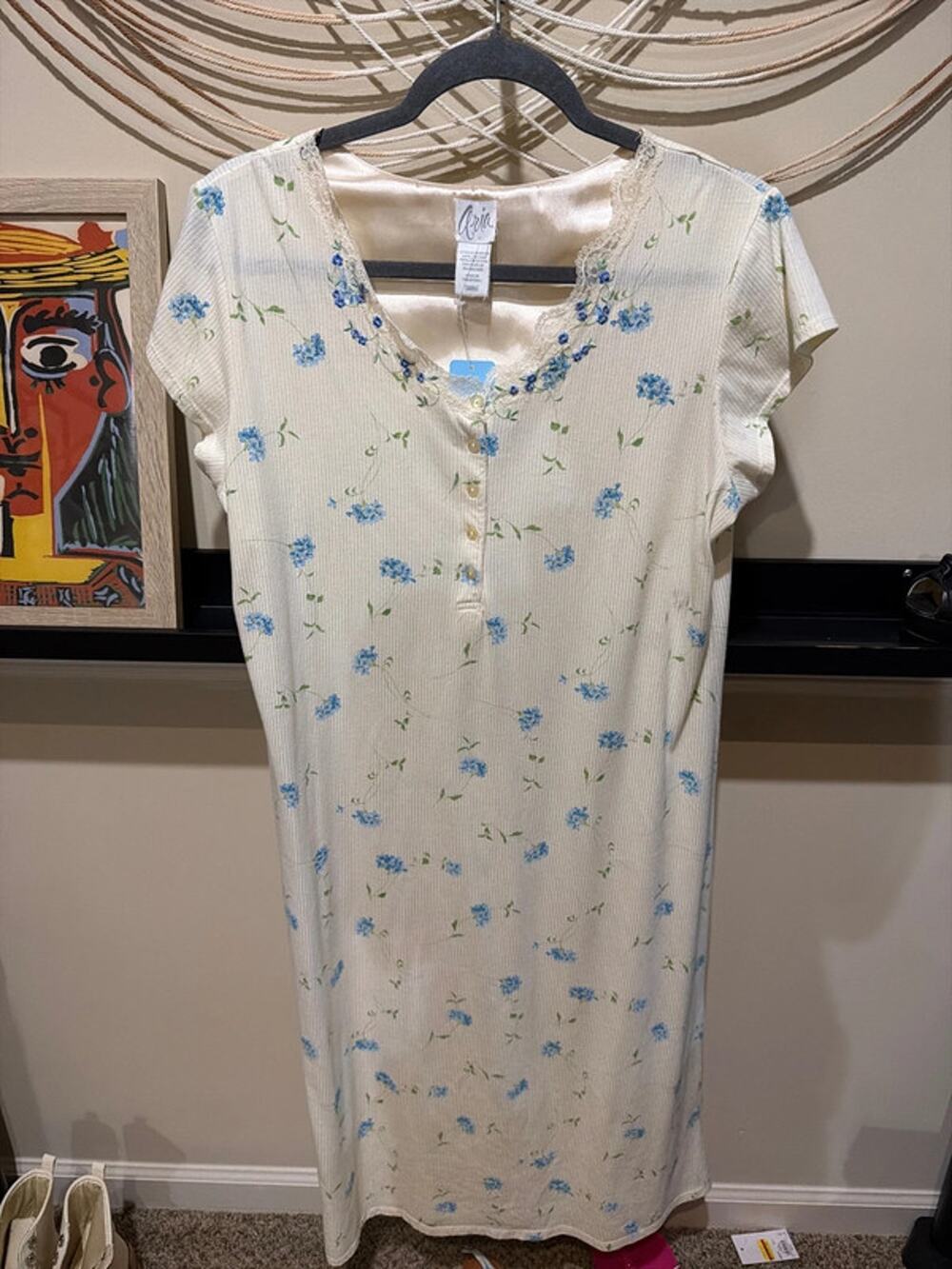 Aria cotton blend beige lace, and floral pajama S 2698